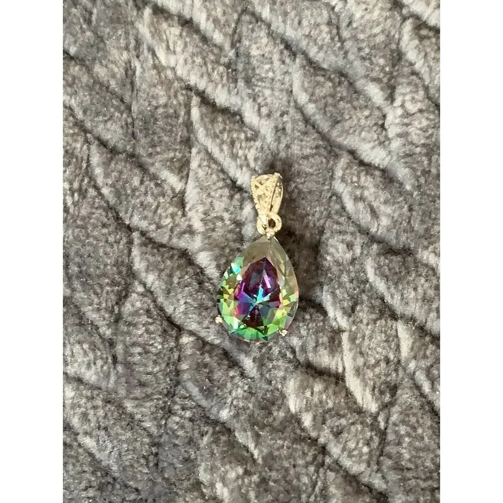 Fire Mystic Topaz Pear Dangle Pendant Only NEW‎ - Picture 3 of 3